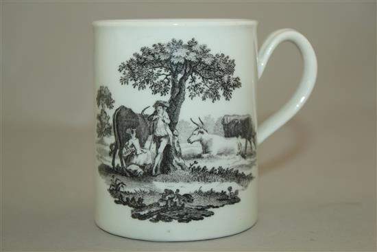 A Worcester mug, printed by Robert Hancock, c.1765, 8.5cm